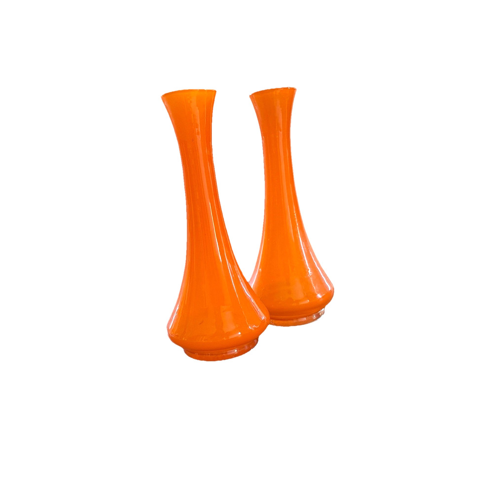 Pair of Vintage Bud Vases Orange Glass Single Stem Flower Small Home Decor